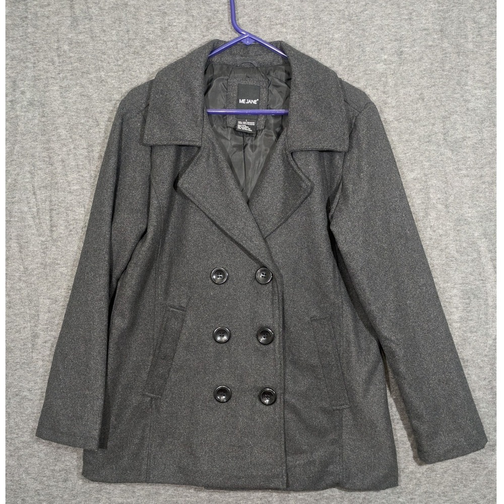 Me Jane Womens Charcoal Gray Double Breasted Pea‎ Coat Jacket Size Large L